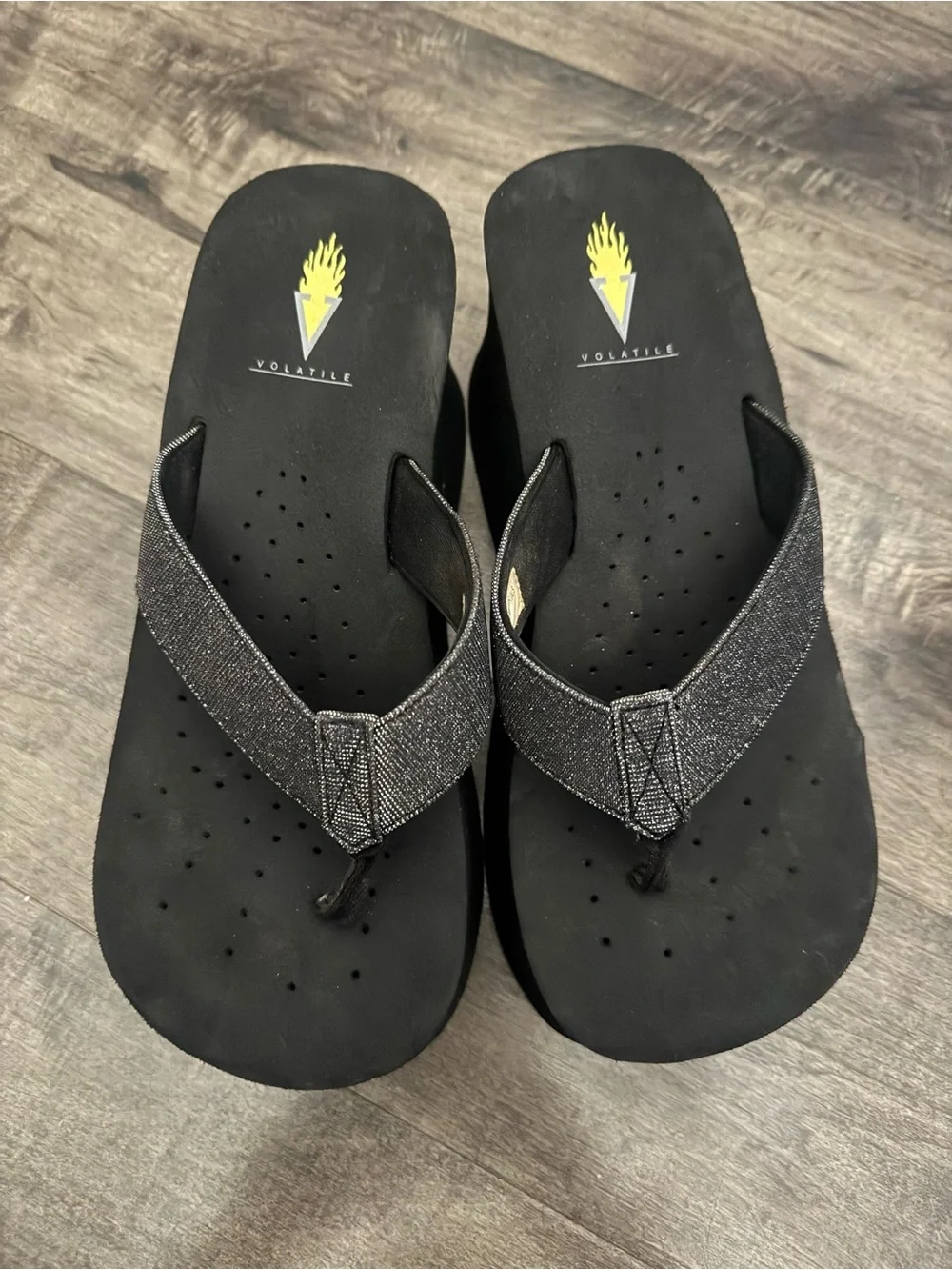 Volatile Black Glitter Platform Flip Flops